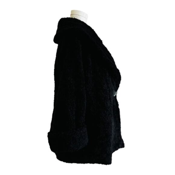 LAL Black Faux Fur Teddy Shawl Collar Pockets Jacket Coat Size Large NEW - Picture 4 of 13